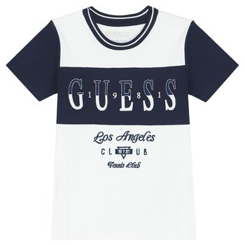 Boys White & Navy Blue Logo T-Shirt