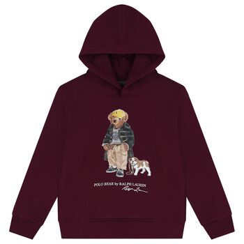 Boys Red Polo Bear Logo Hooded Top