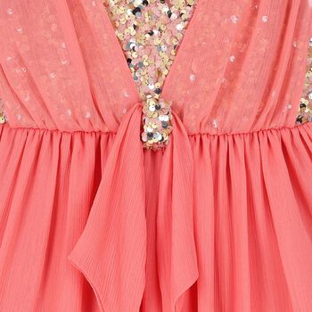 Girls Coral Embellished Chiffon Dress