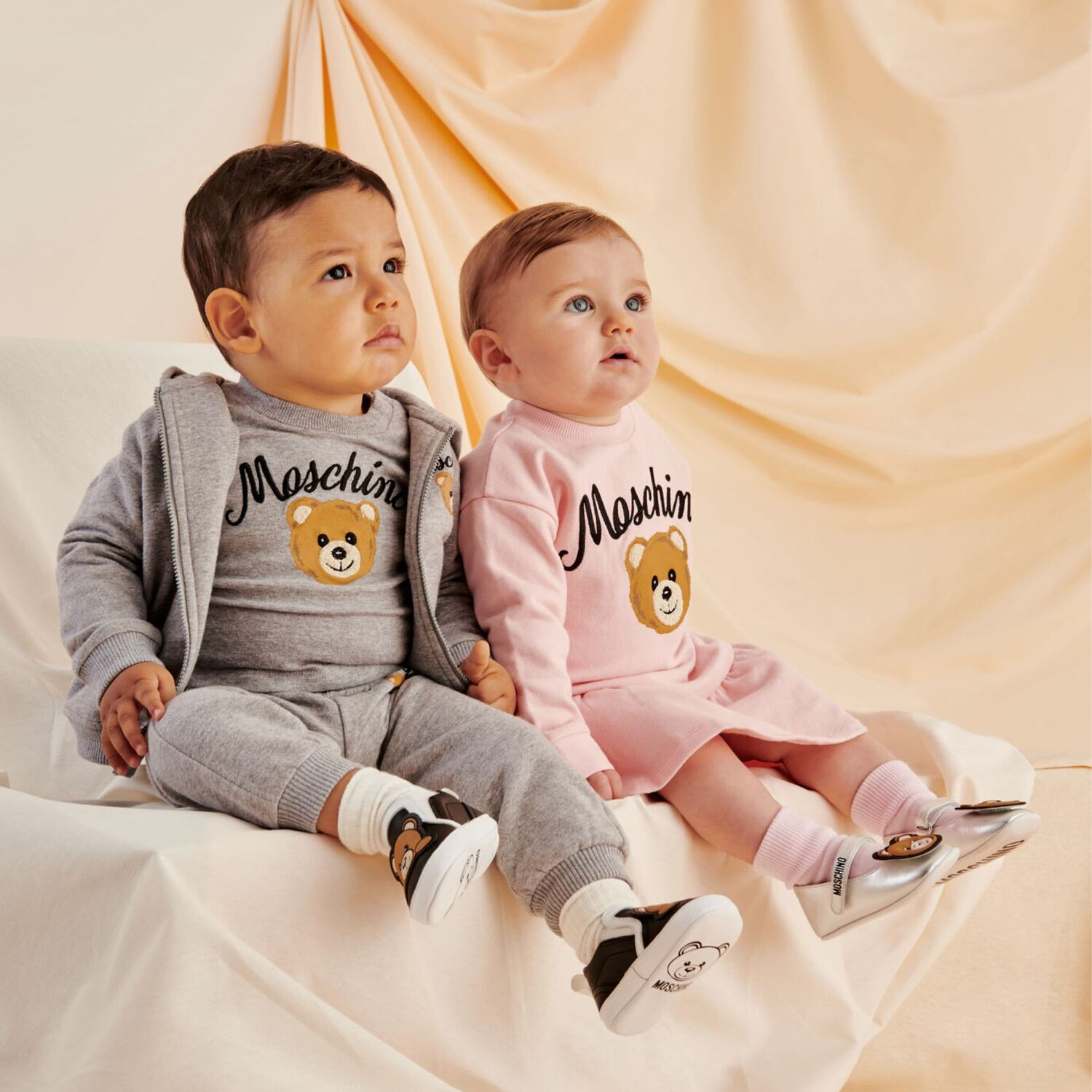 Younger Girls Pink Teddy Bear Logo Dress, 1, hi-res