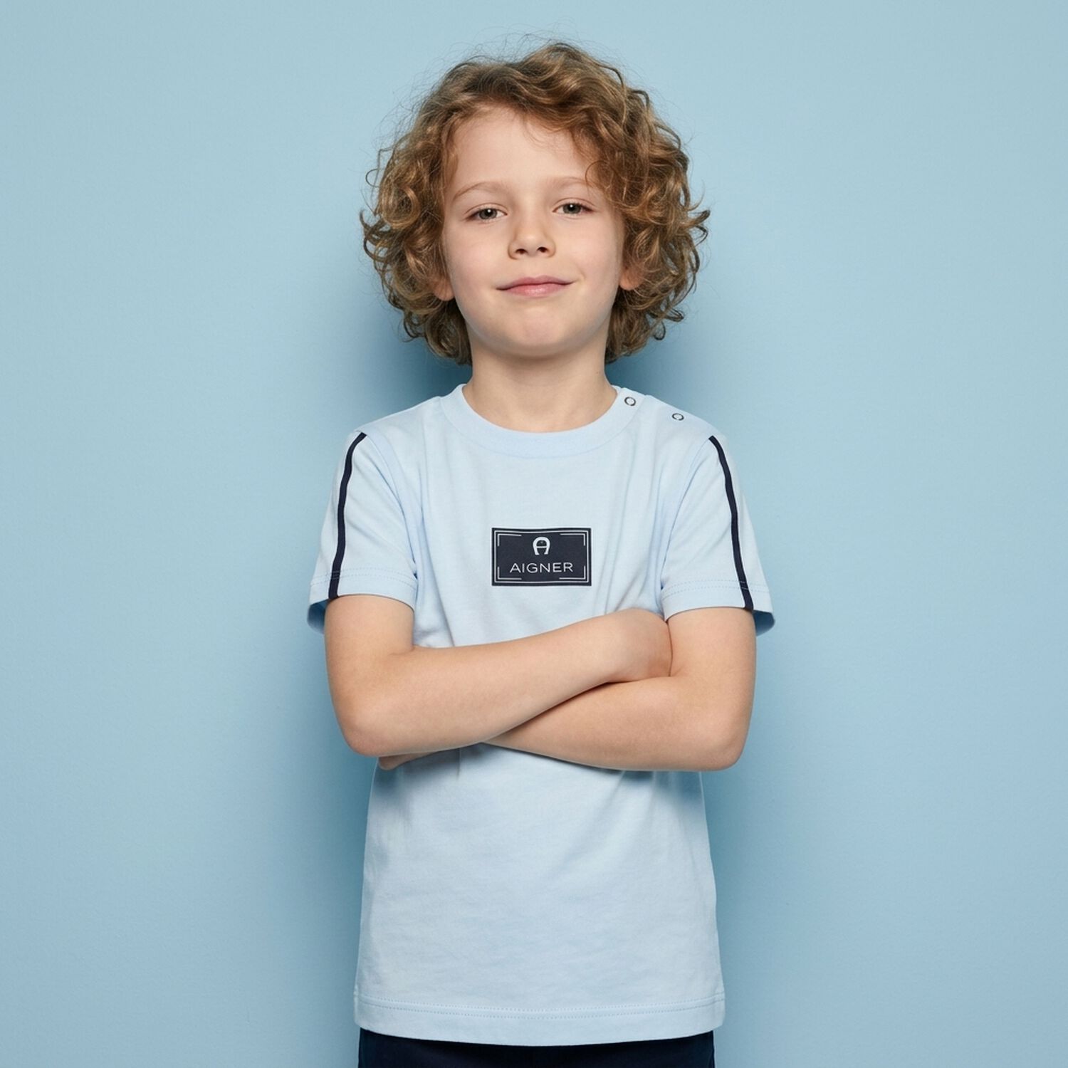 Younger Boys Blue Logo T-Shirt, 3, hi-res