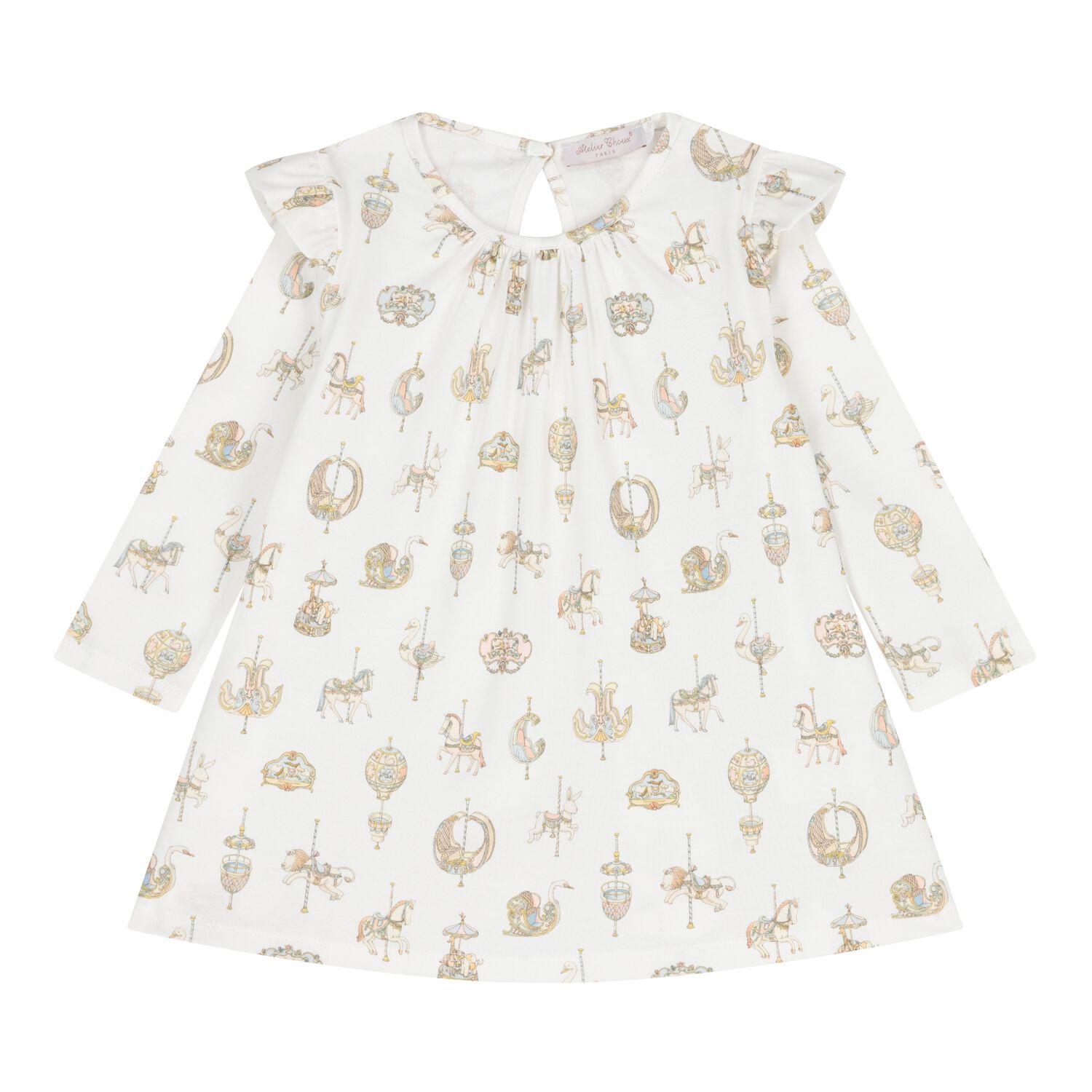 Baby Girls White Carousel Dress, 1, hi-res