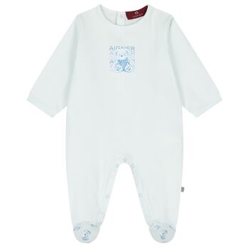 Baby Boys Blue Teddy Bear Logo Babygrow
