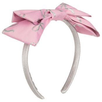 Girls Silver & Pink Bow Headband