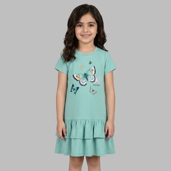 Girls Green Butterflies Logo Dress