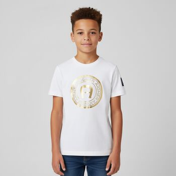 Boys White & Gold Logo T-Shirt, 1 Boys White & Gold Logo T-Shirt