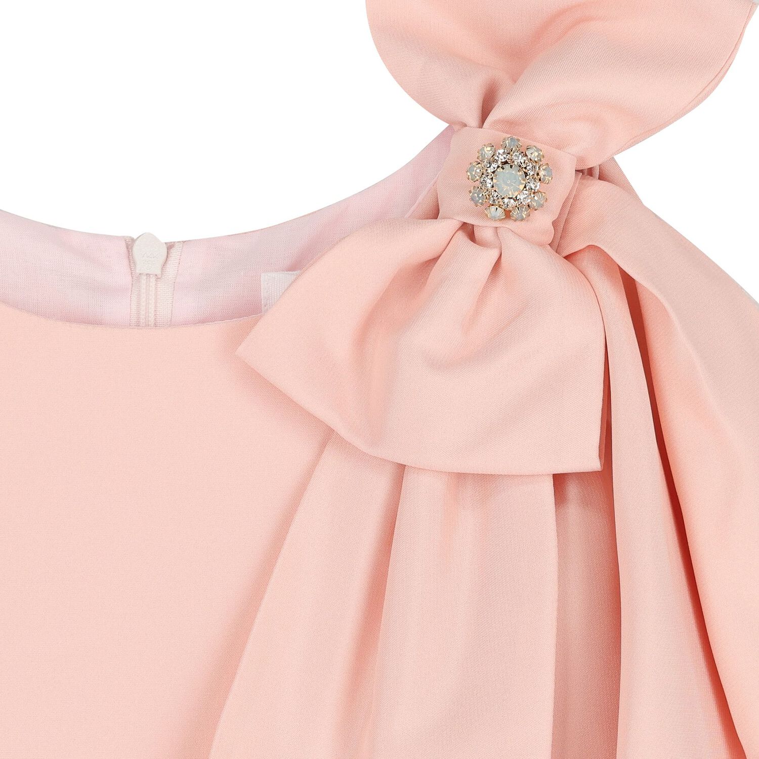 Girls Pink Crepe Bow Dress , 2, hi-res