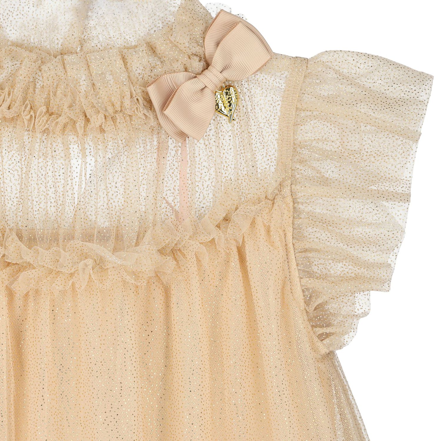 Girls Gold Glitter Ruffle Dress, 3, hi-res image number null