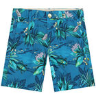 Boys Blue Leaves Chino Shorts, 1, hi-res