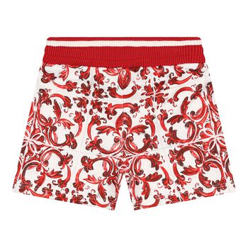 Baby Boys White & Red Majolica Shorts