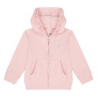 Younger Girls Pink Ruffled Hooded Zip Up Top, 1, hi-res