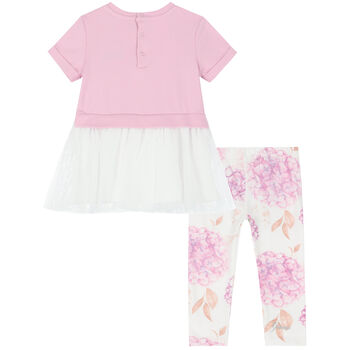 Younger Girls Pink & White Leggings Set