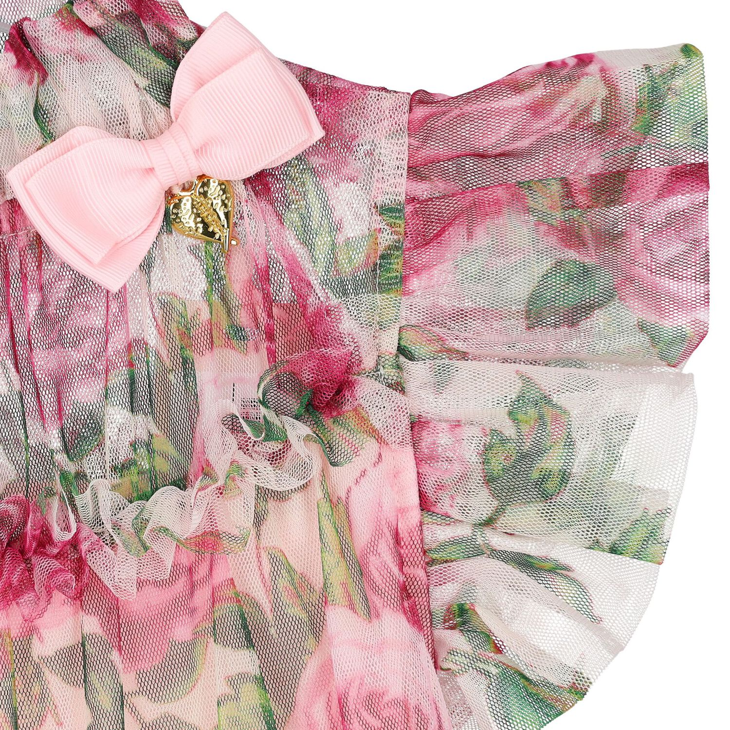 Girls Pink Floral Tulle Dress, 6, hi-res image number null