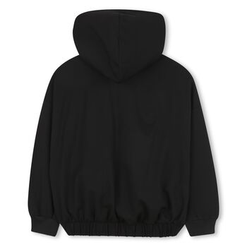Girls Black Logo Hooded Zip-Up Top