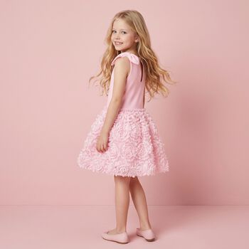 Girls Pink Tulle & 3D Flower Dress