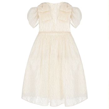 Girls Ivory & Gold Bow Dress