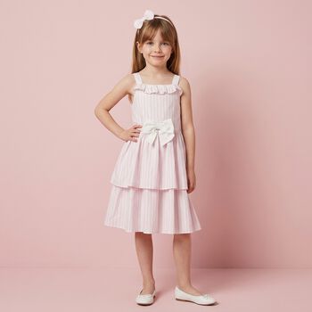 Girls Pink & White Stripe Dress Set