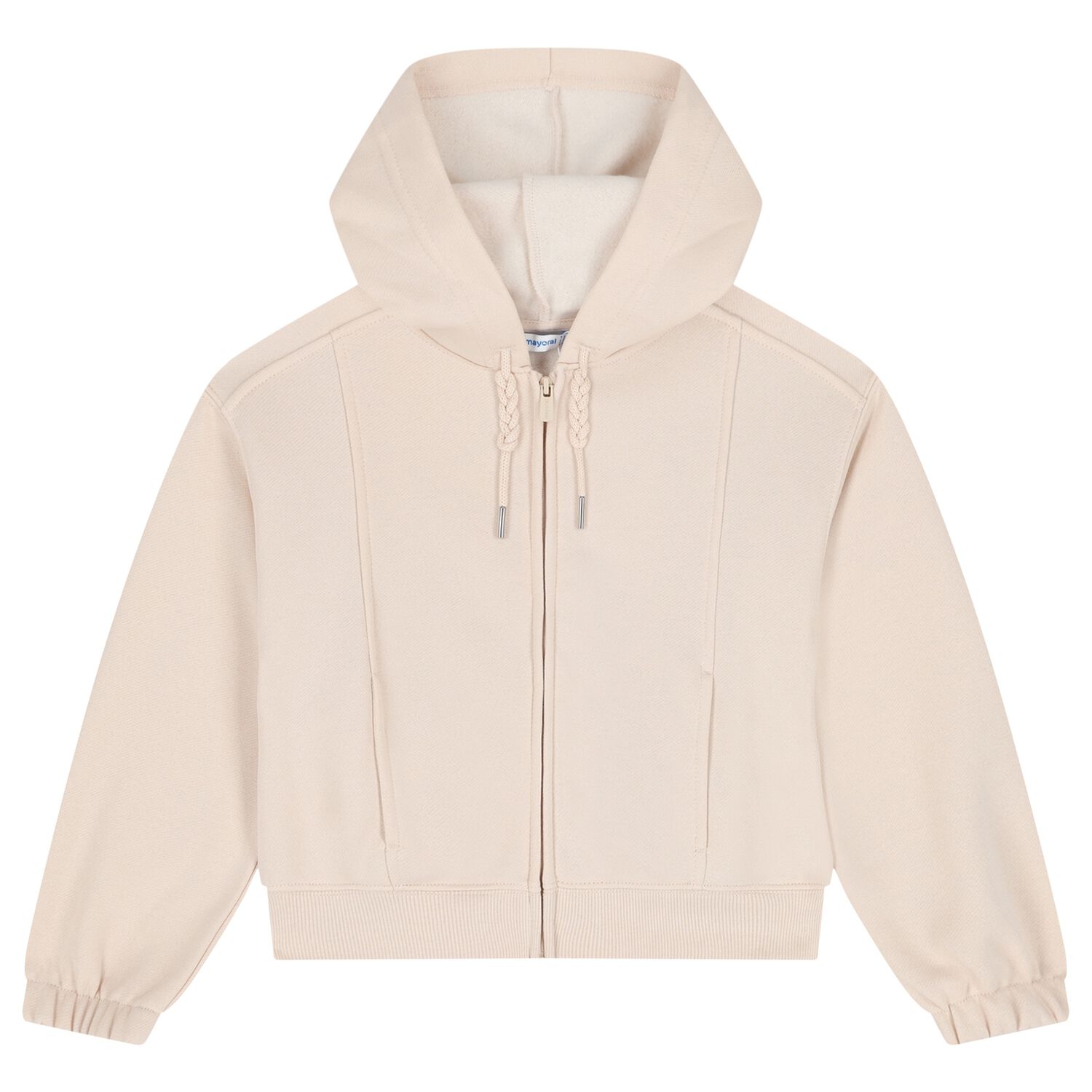 Girls Beige Hooded Zip Up Top, 2, hi-res