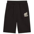 Boys Black Logo Shorts, 1, hi-res