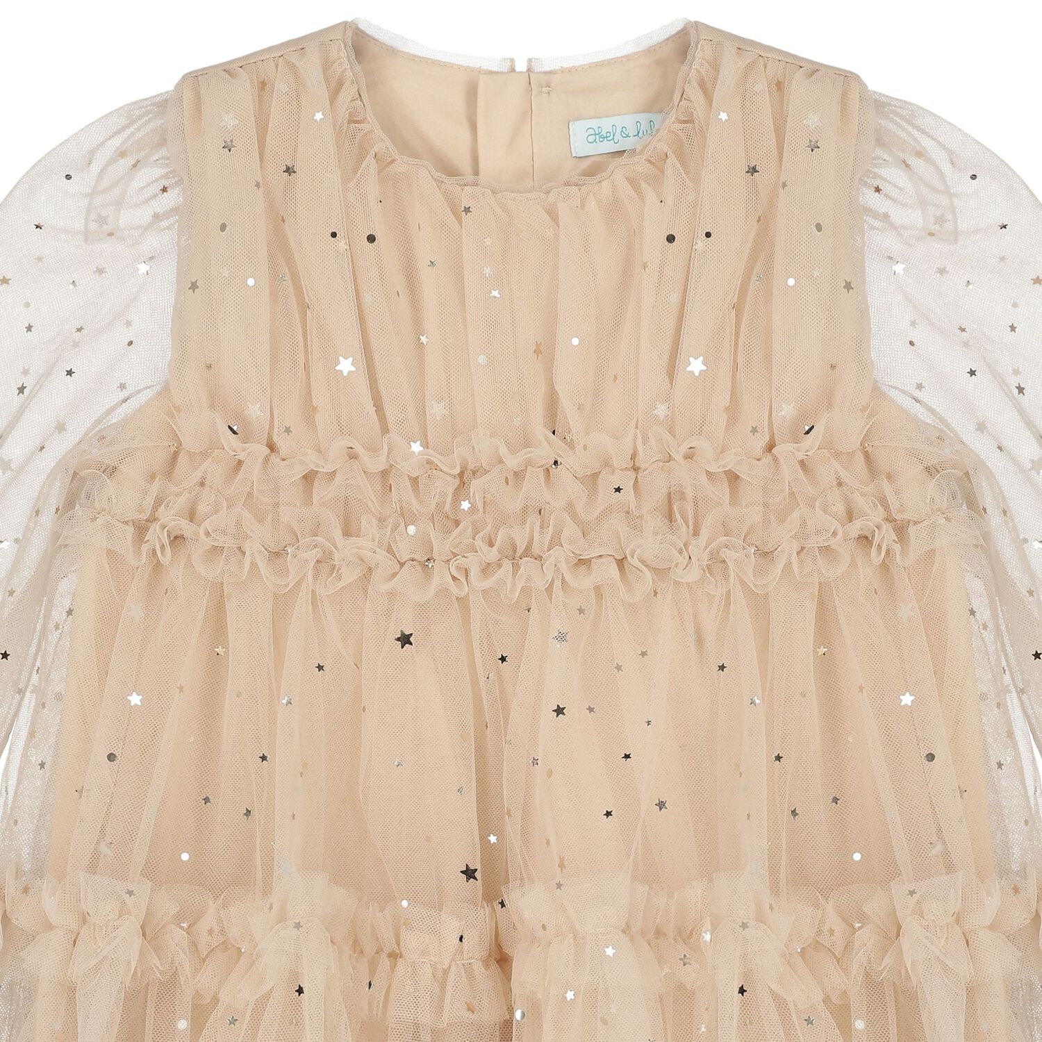 Girls Beige & Gold Star Tulle Dress, 1, hi-res