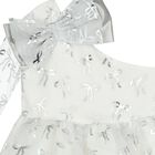 Girls White & Silver Bow Dress, 1, hi-res
