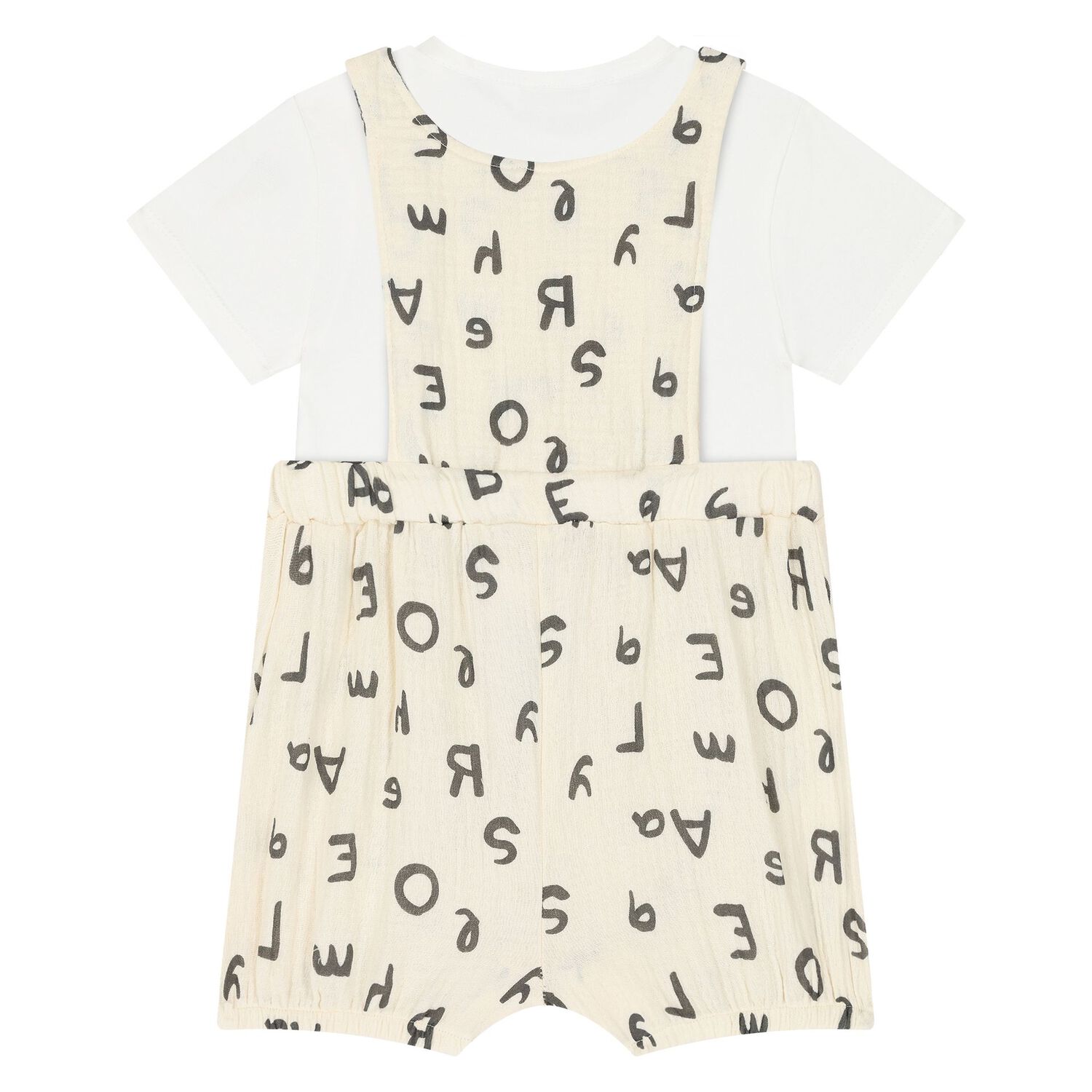 Baby Boys Beige & Ivory Bear Dungaree Set, 1, hi-res