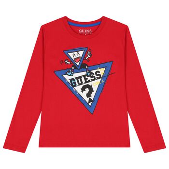 Guess Boys Red Logo Long Sleeve Top, 1 Boys Red Logo Long Sleeve Top
