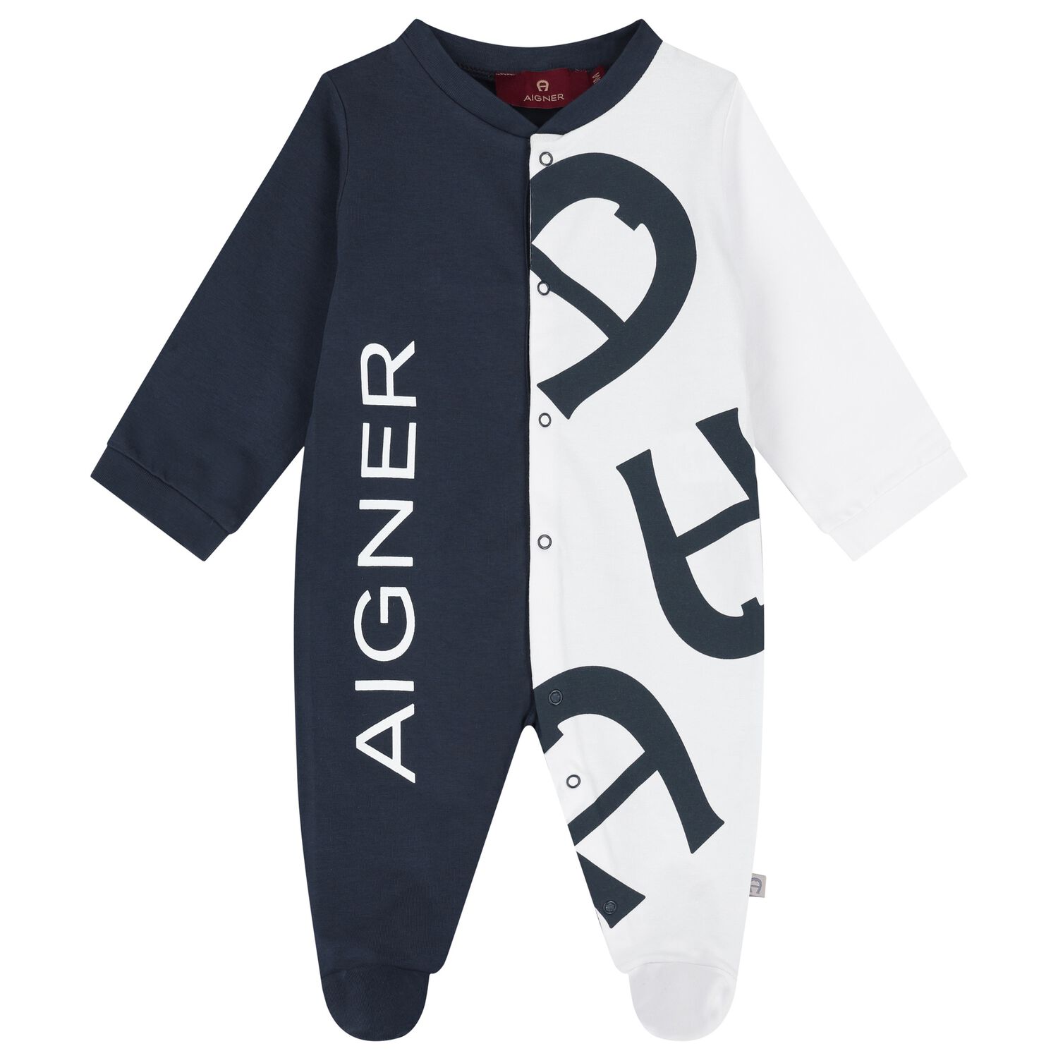 Boys Navy Blue & White Logo Babygrow, 2, hi-res