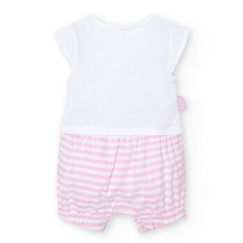 Baby Girls White & Pink Striped Romper