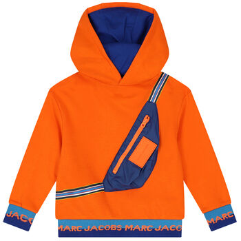 Boys Orange Logo Hooded Top