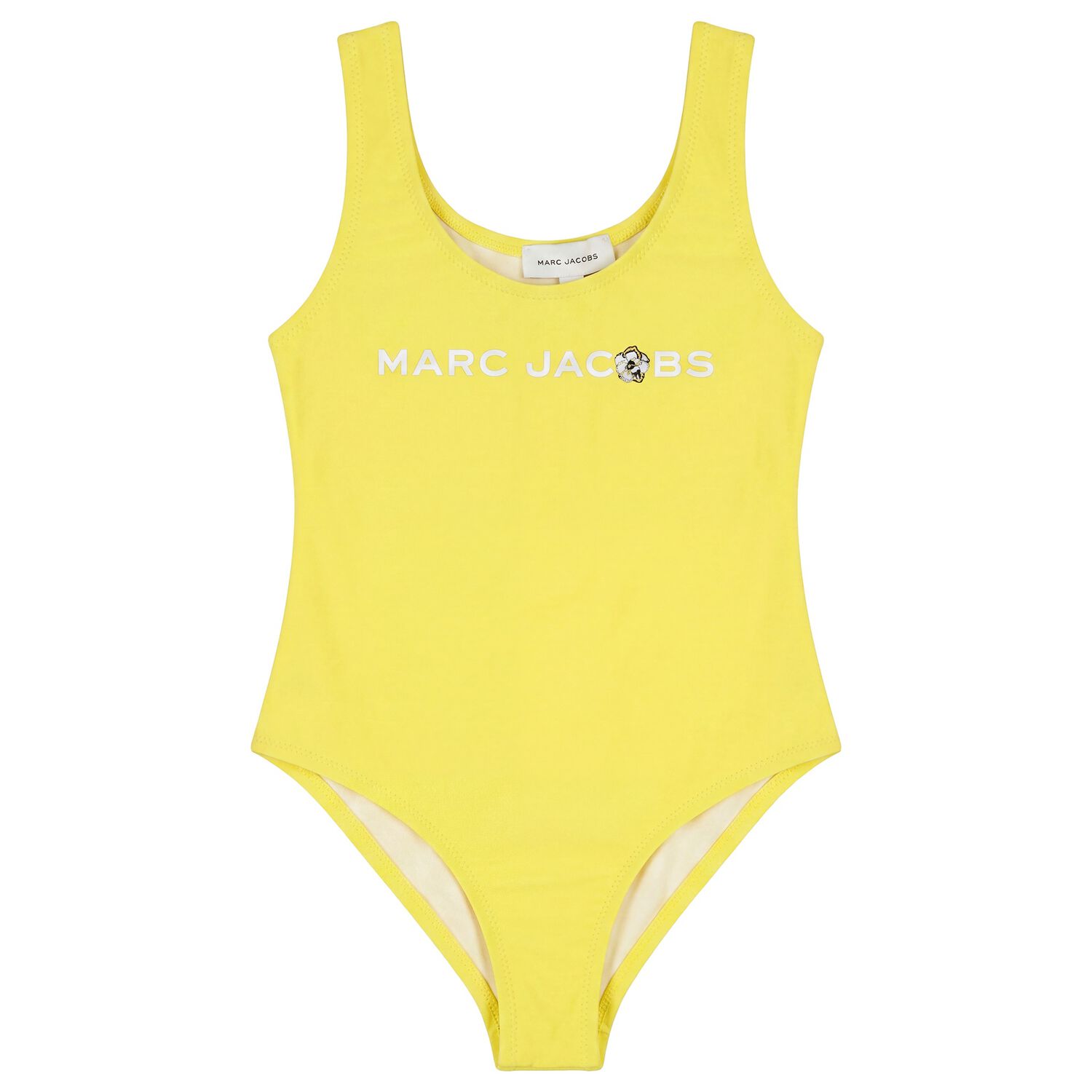 Girls Yellow Logo Swimsuit, 1, hi-res