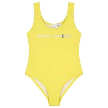 Girls Yellow Logo Swimsuit