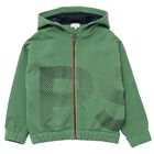 Boys Green Logo Zip Up Top, 1, hi-res