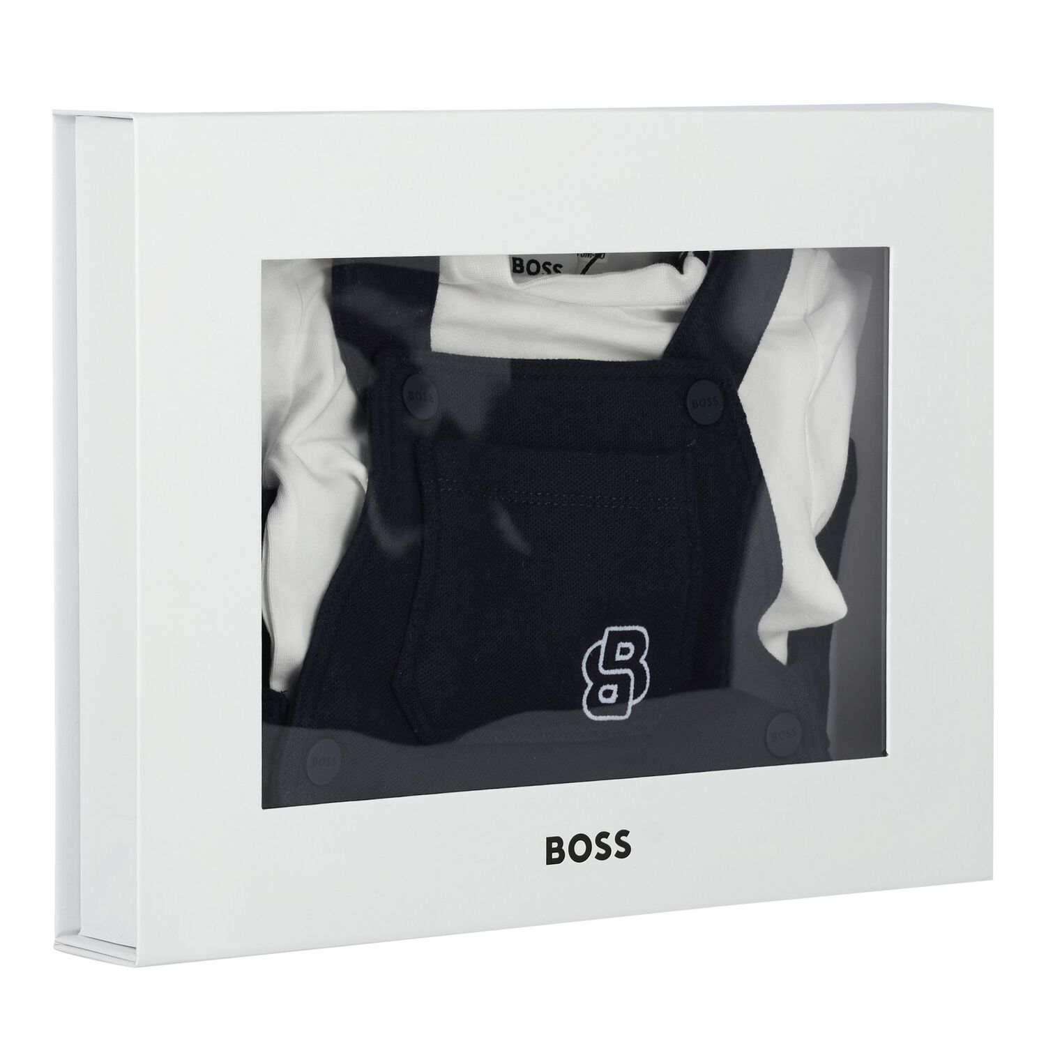Baby Boys White & Navy Blue Logo Dungaree Set, 1, hi-res image number null