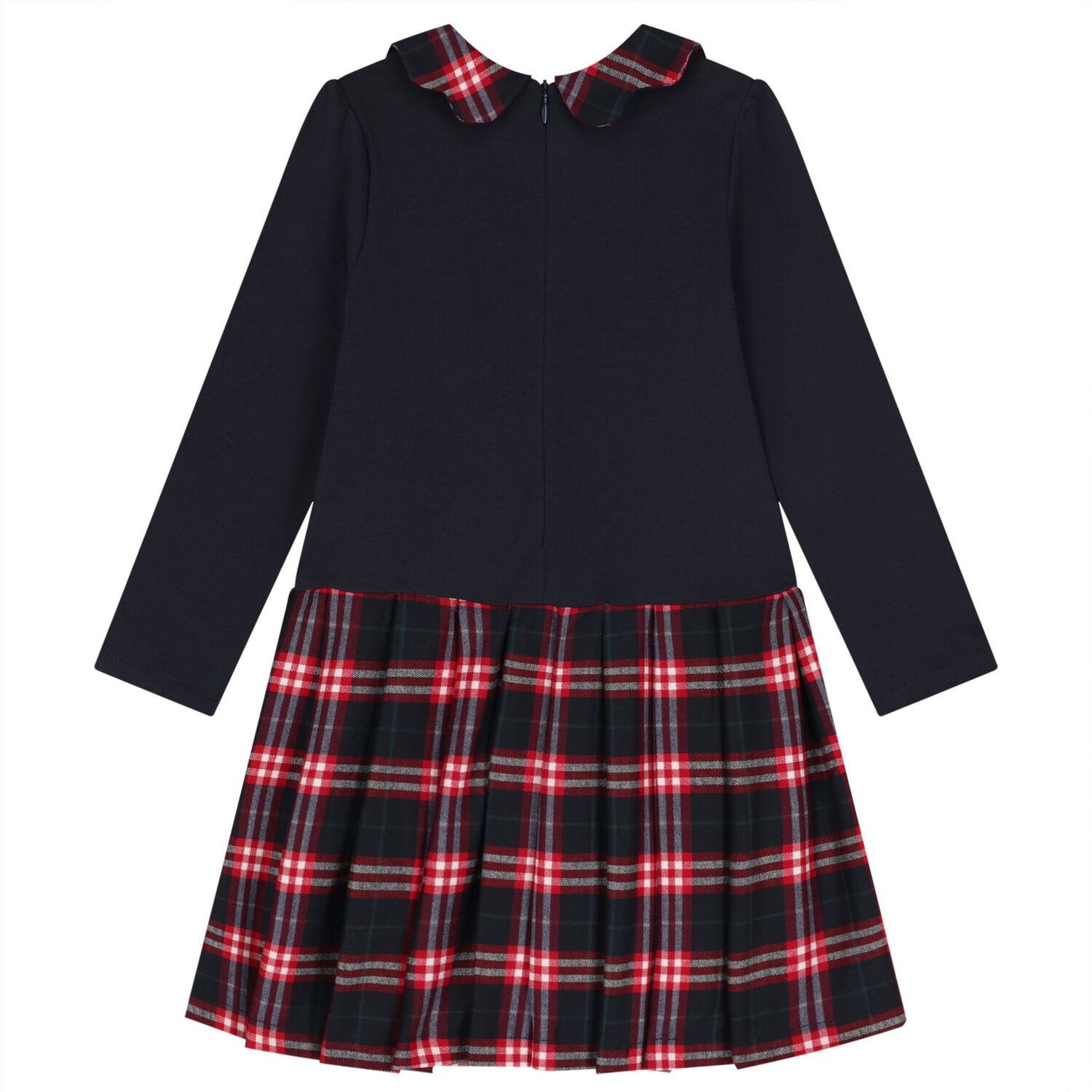 Girls Navy Blue Tartan Dress Set, 1, hi-res