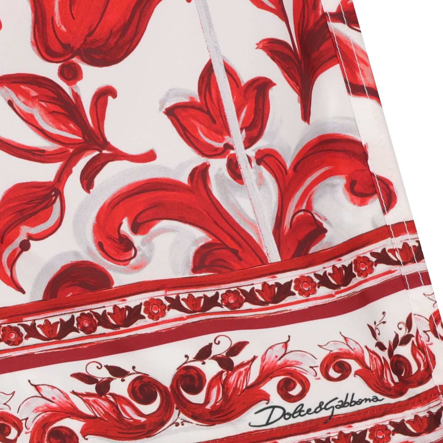 Boys White & Red Majolica Swim Shorts, 1, hi-res