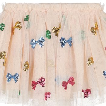 Girls Beige Bow Tulle Skirt