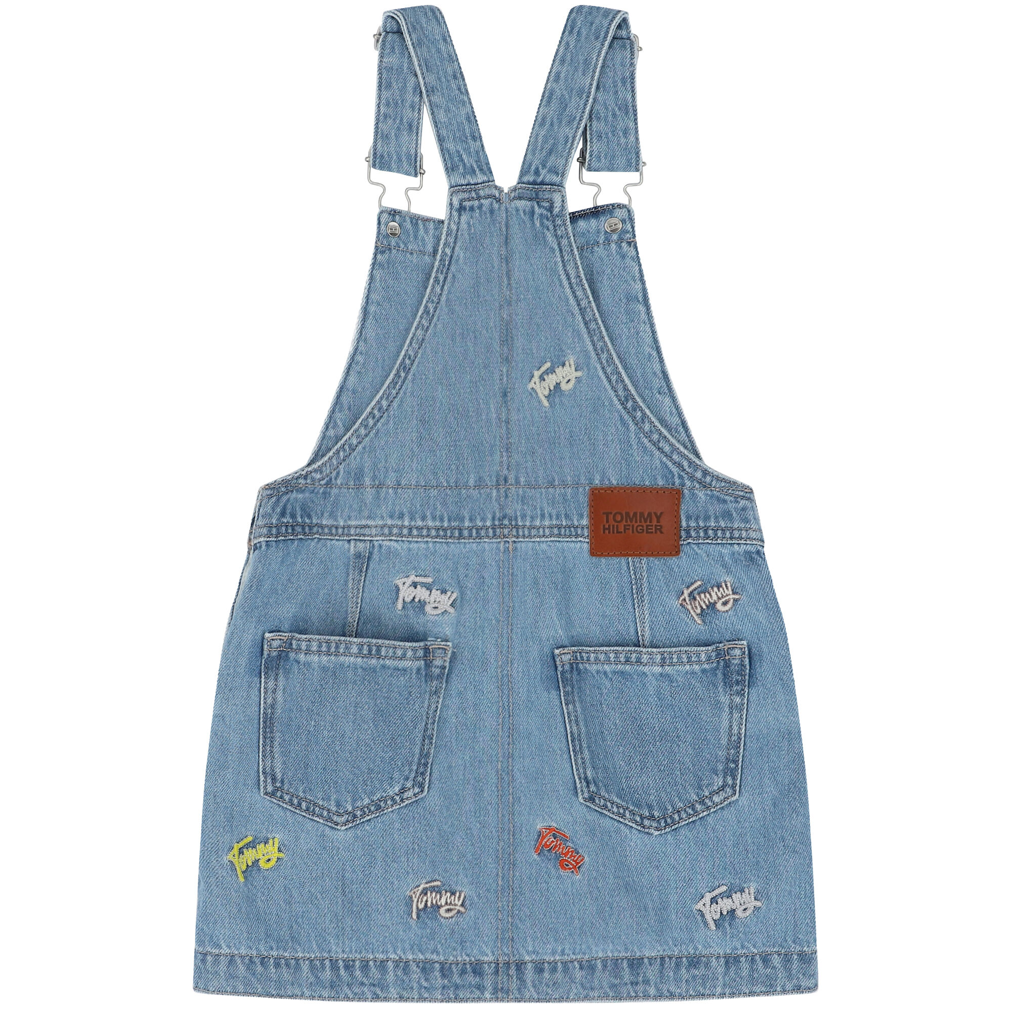 Tommy Hilfiger Girls Blue Denim Logo Dungaree Junior Couture