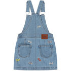Girls Blue Denim Logo Dungaree, 1, hi-res