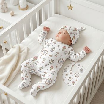 White Carousel & Hot Air Balloon Babygrow Gift Set