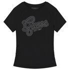 Girls Black Embellished Logo T-Shirt, 4, hi-res