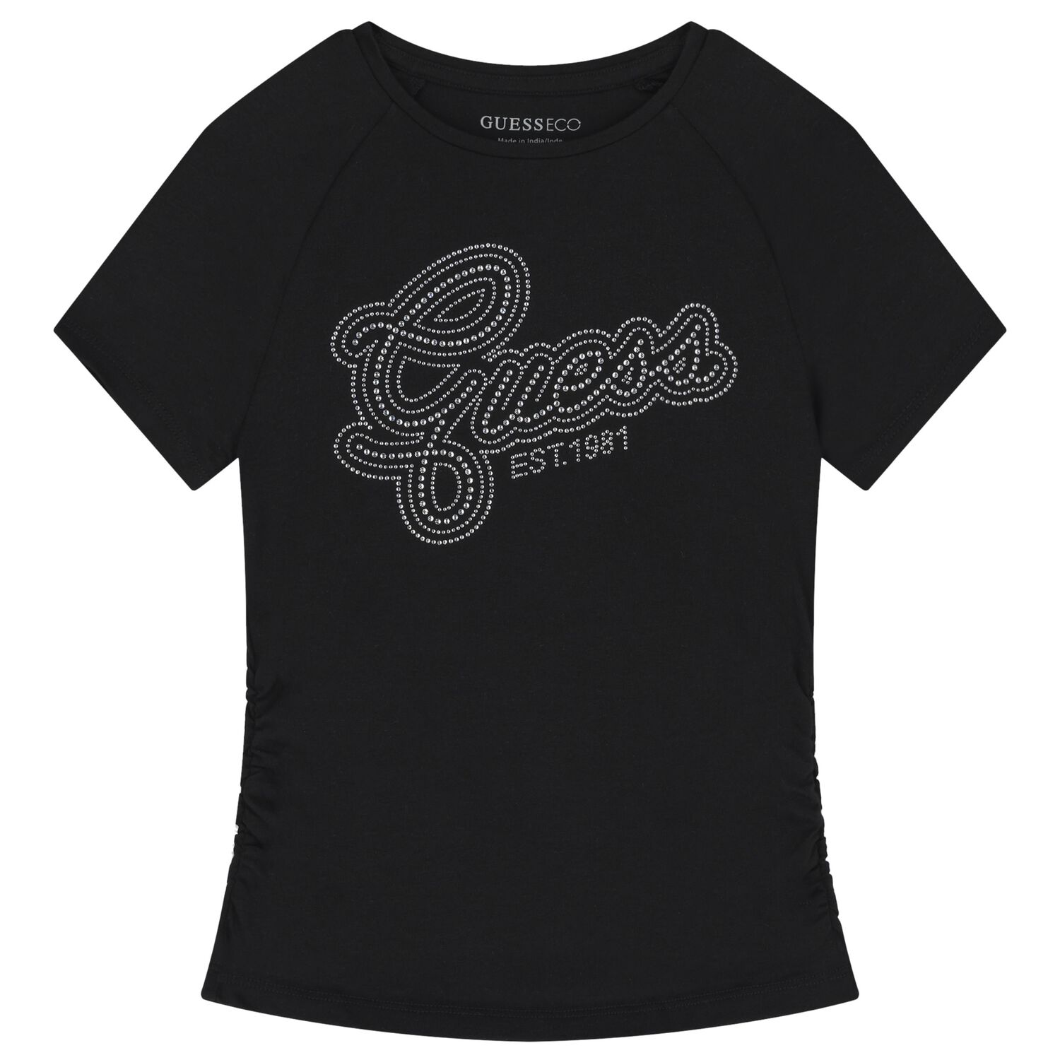 Girls Black Embellished Logo T-Shirt, 4, hi-res