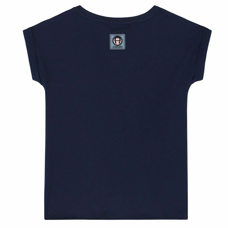 Girls Navy & Rose Gold Logo T-Shirt, 2, hi-res image number null