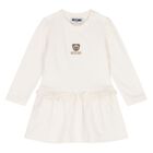 Younger Girls Ivory Teddy Bear Logo Dress, 1, hi-res