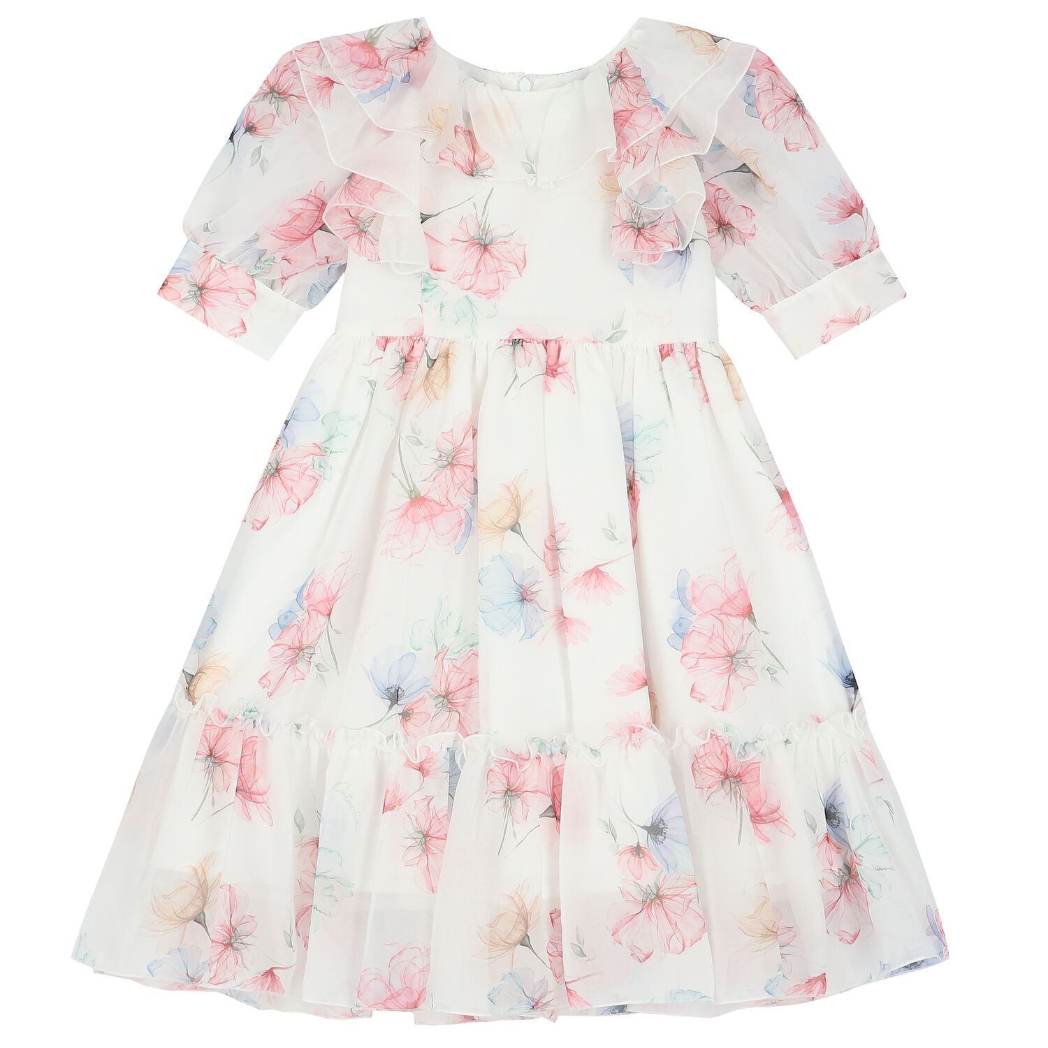 Girls White Floral Chiffon Dress, 1, hi-res image number null