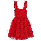 Girls Red Embellished Sequined Tulle Tiered Dress, 1, hi-res