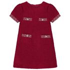 Girls Burgundy Boucl&eacute; Dress, 2, hi-res