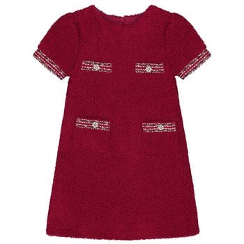 Girls Burgundy Boucl&eacute; Dress