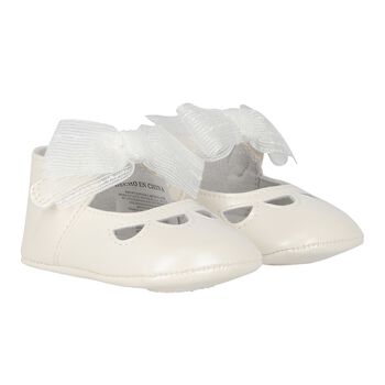 Mayoral Baby Girls Ivory Bow Pre Walker Shoes, 4 Baby Girls Ivory Bow Pre Walker Shoes