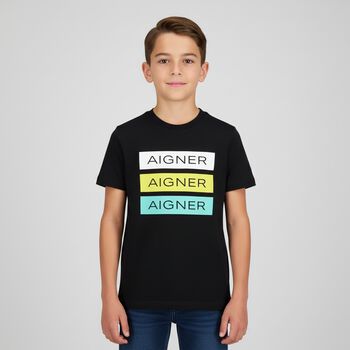 Boys Black Logo T-Shirt, 2 Boys Black Logo T-Shirt